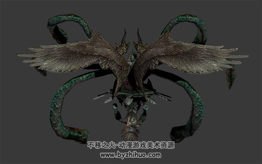 暗黑风蛇头触手大BOSS 3D模型 有绑定和全套动作