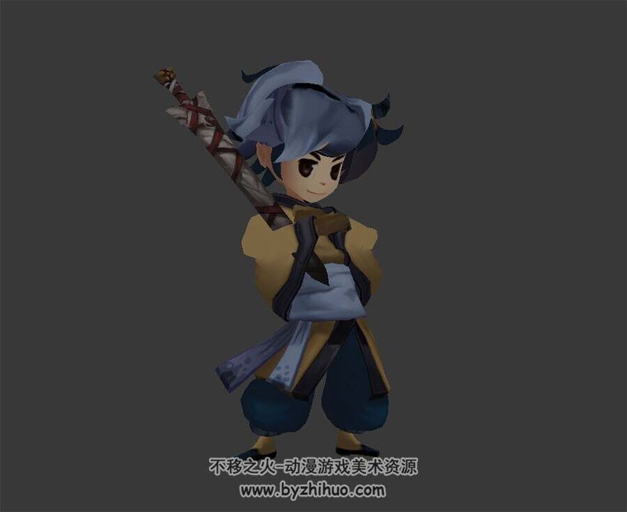 卡通小侠客 3D模型 有绑定和动作