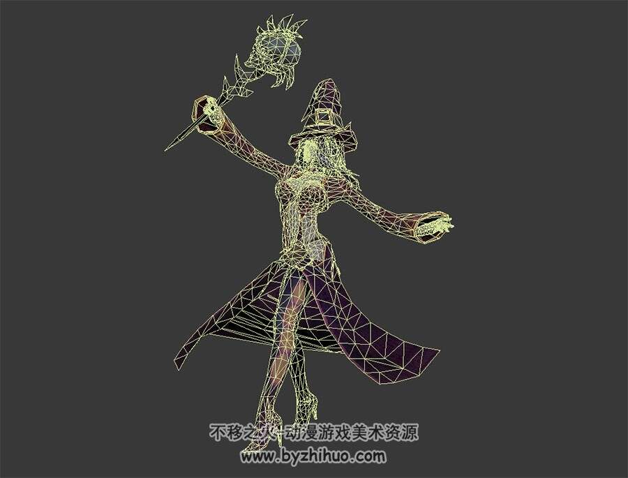 御姐巫女法师 3D模型 有绑定和全套动作