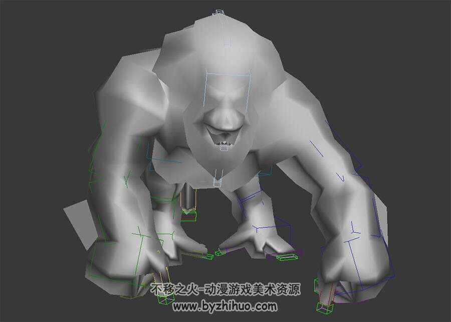 一个 大猩猩白模3D模型 有绑定和动作