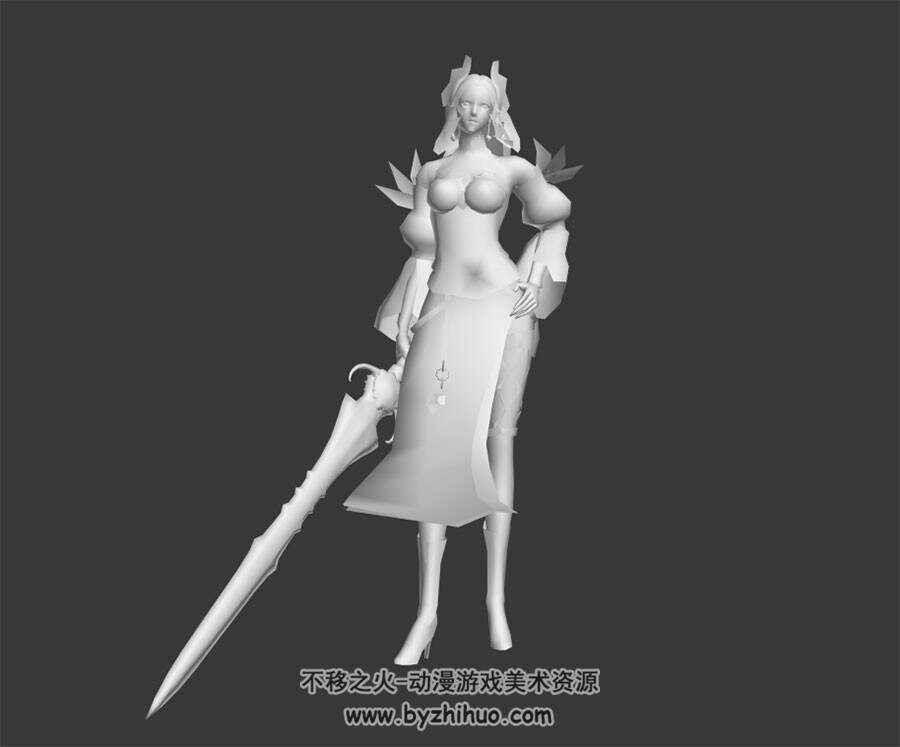 持剑女角色白模 3D模型  有绑定和跳跃攻击的动作