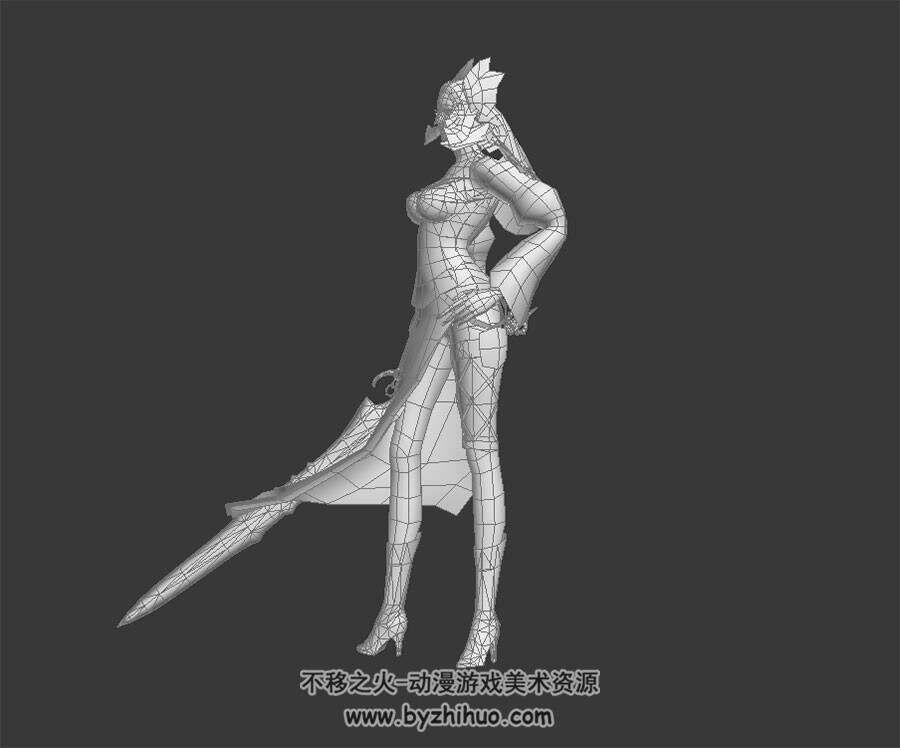 持剑女角色白模 3D模型  有绑定和跳跃攻击的动作