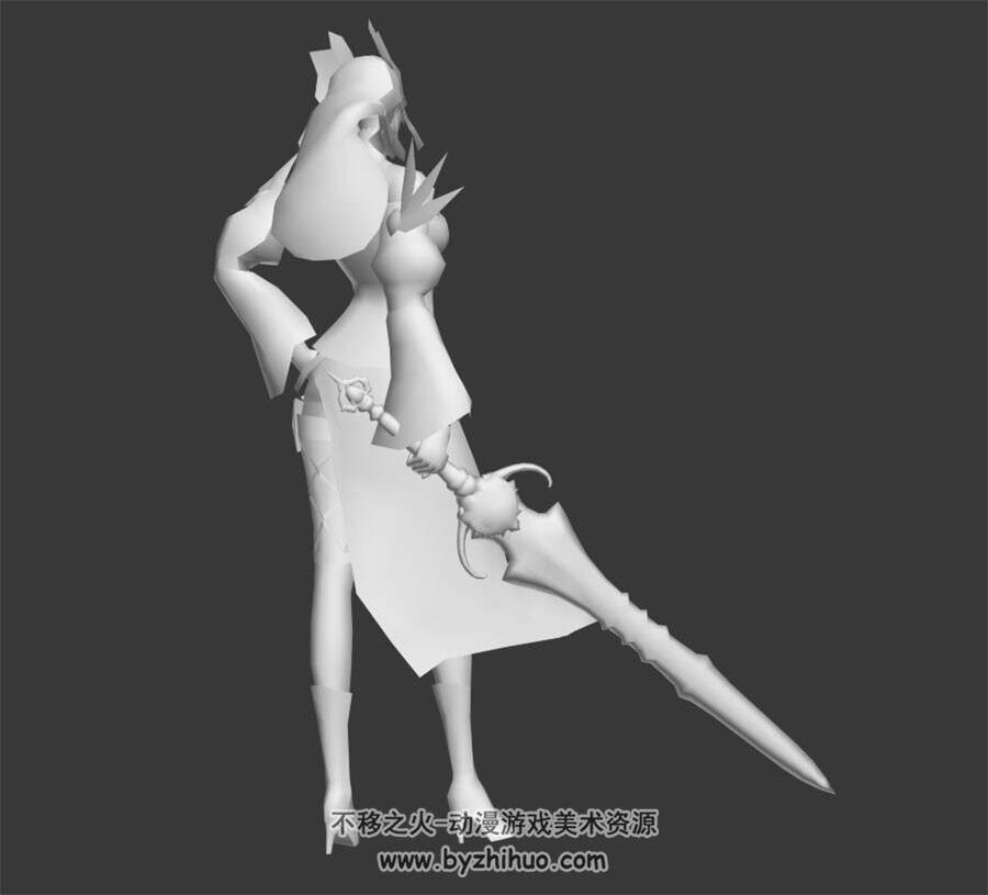 持剑女角色白模 3D模型  有绑定和跳跃攻击的动作
