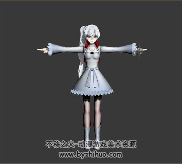 白发白裙二次元少女 3D模型 有绑定