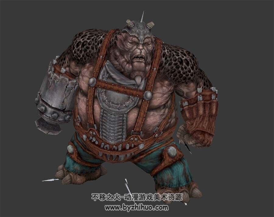 暗黑风独手巨人怪物 3D模型 有绑定和全套动作