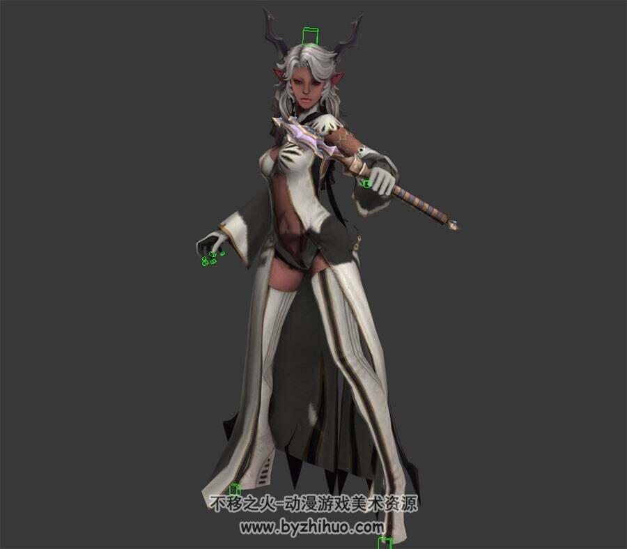 白衣女法师 3D模型 有绑定和对打动作