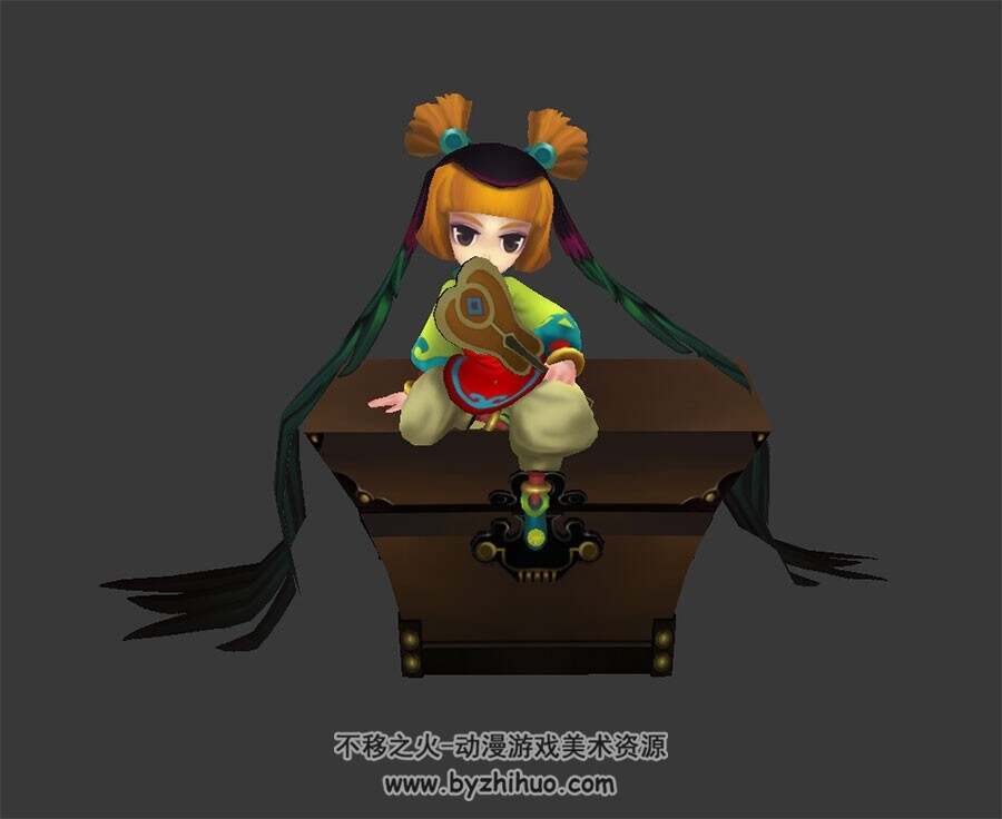 卡通风 坐箱童子 3D模型 有绑定和待机动作