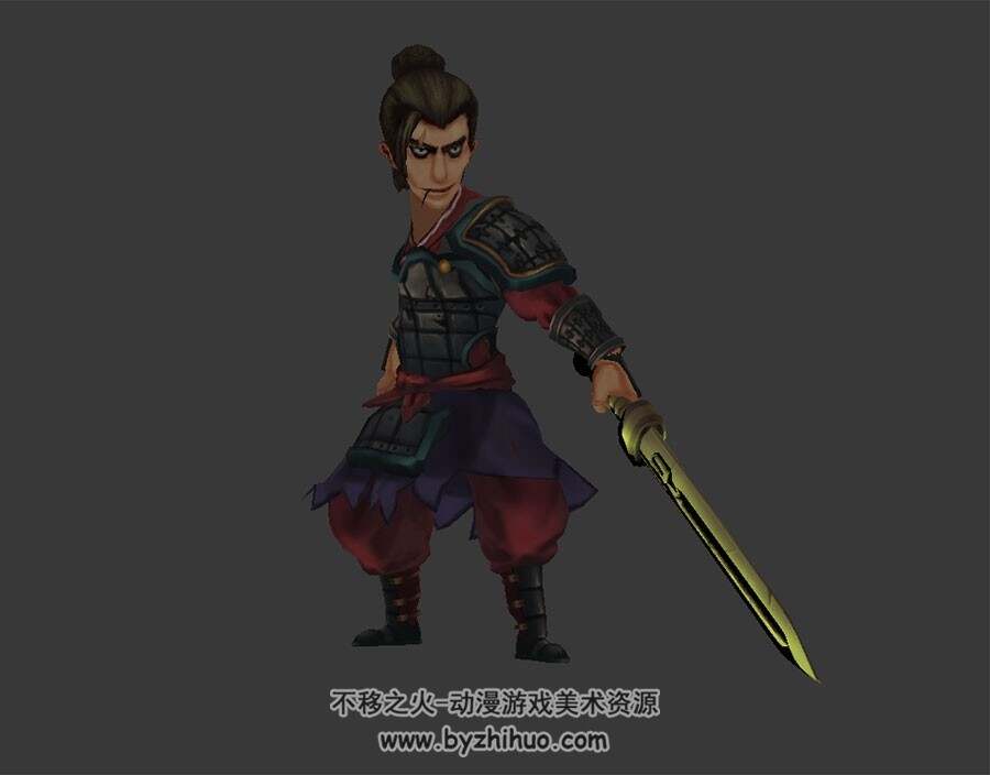 卡通风 古装剑客 3D模型 有绑定和格挡动作