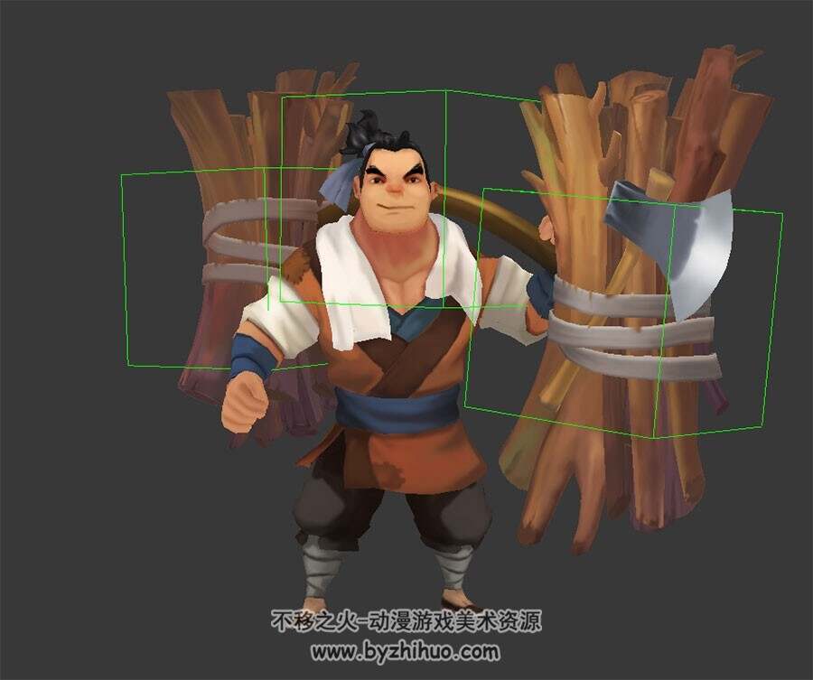 担柴的樵夫 3D模型 有绑定和待机动作