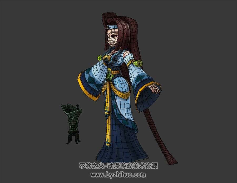 卡通风 古装女性 NPC 3D模型 有绑定和待机动作