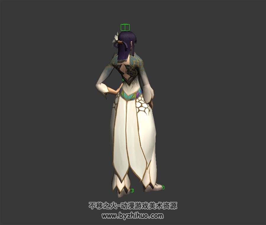 玄幻风 女角色白衣时装 3D模型 有绑定和死亡的动作