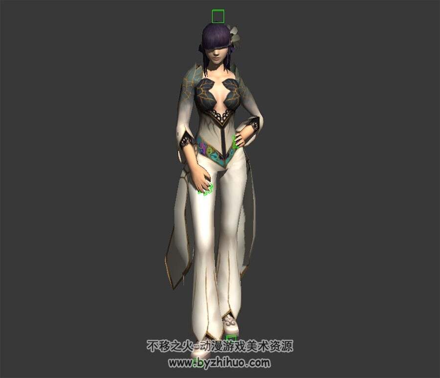 玄幻风 女角色白衣时装 3D模型 有绑定和死亡的动作