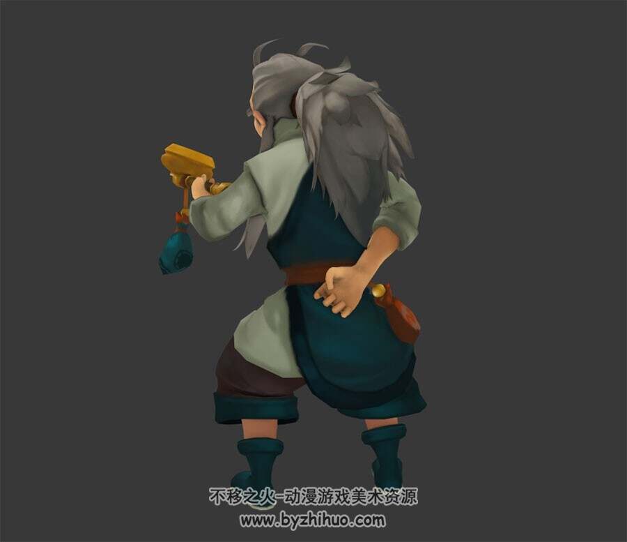 古代驼背抽烟老头 3D模型 有绑定和待机动作