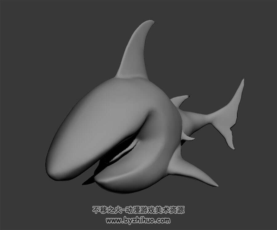 卡通鲨鱼白模 3D模型 有绑定和游动动作