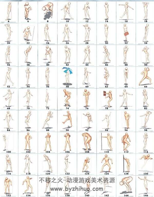Pose Resource 人物动态肢体绘制线稿图集参考 96P