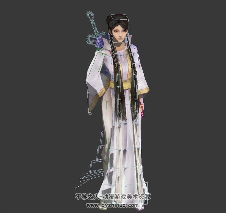 白衣古装  含绑定带动作 女性人物3d模型 max格式