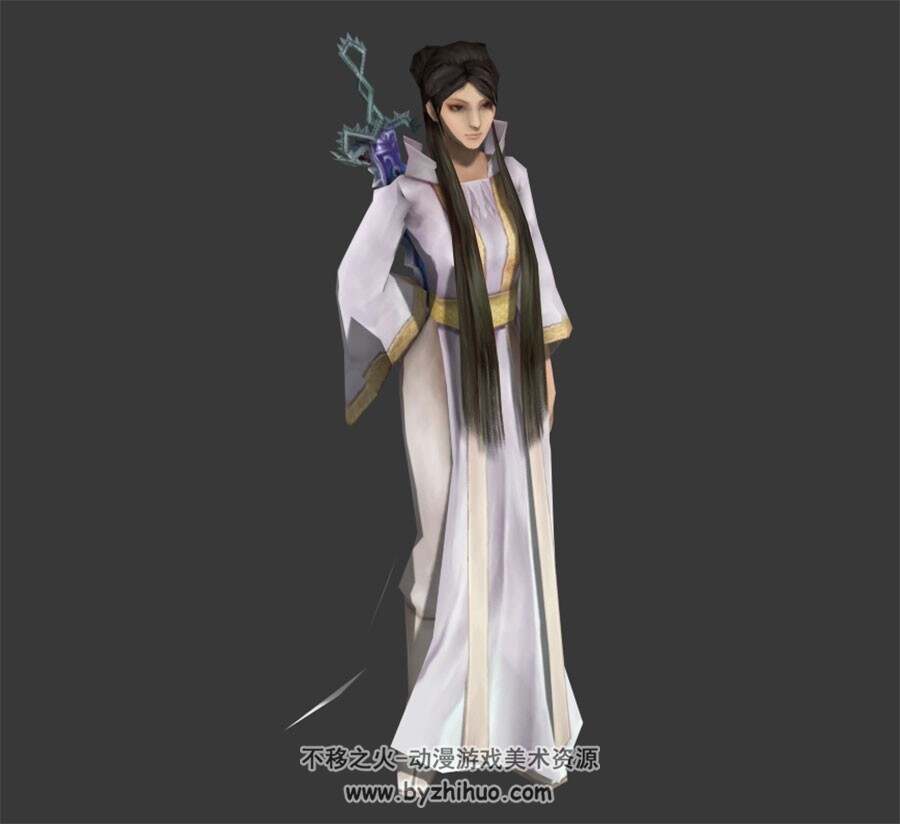 白衣古装  含绑定带动作 女性人物3d模型 max格式