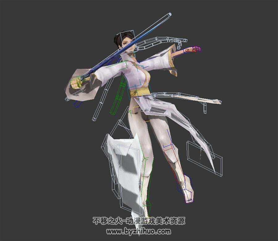 白衣古装  含绑定带动作 女性人物3d模型 max格式