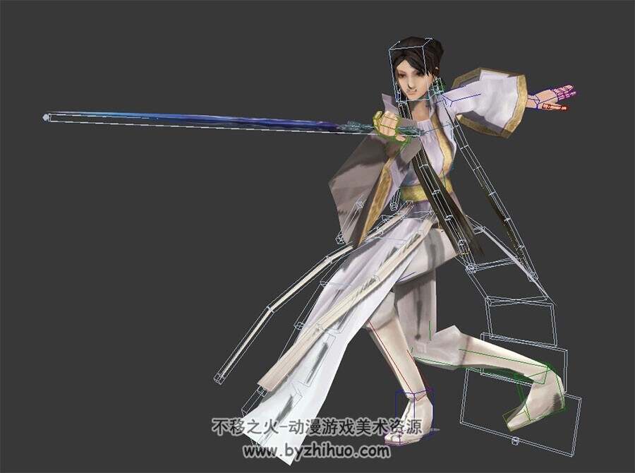 白衣古装  含绑定带动作 女性人物3d模型 max格式