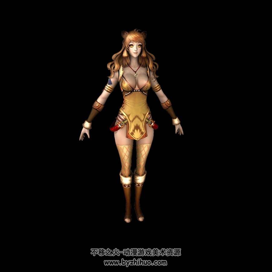 猫耳豹女 游戏角色3D模型 含绑定动作 格式Max fbx