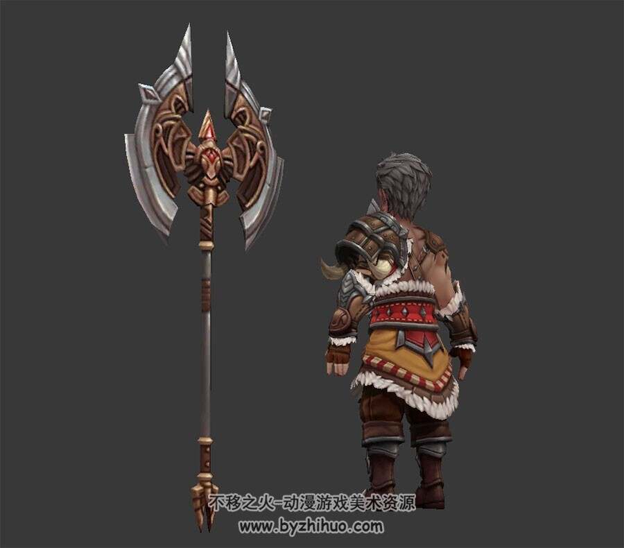 Q版武侠古装正太 带斧含绑定 3dMax模型