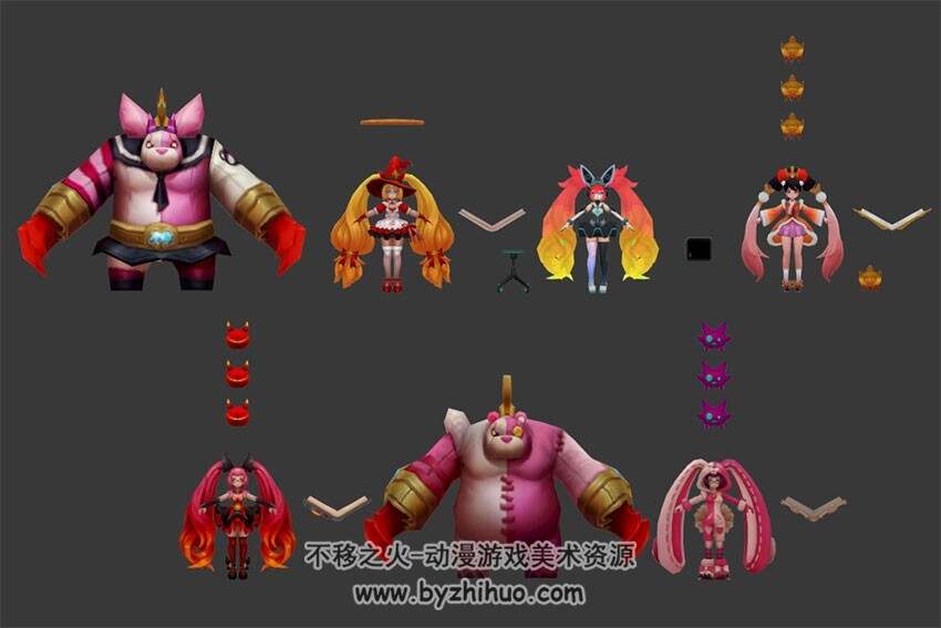王者荣耀3D英雄模型 安其拉[如懿] 共5套皮肤模型