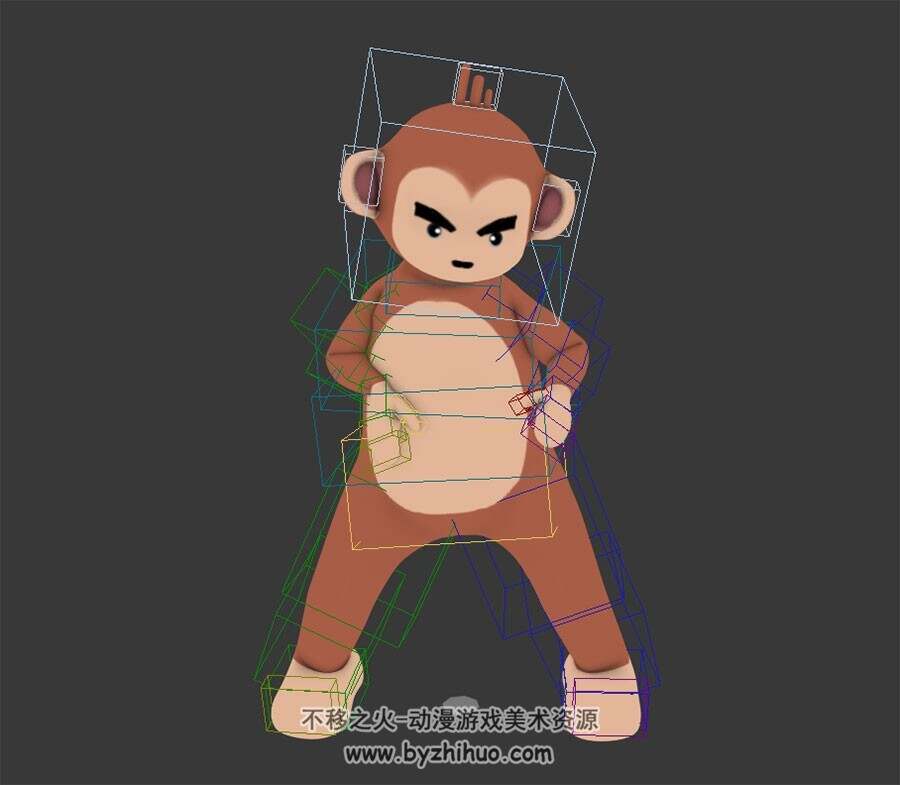 跳舞的小猴子3DMax模型 带绑定四边面