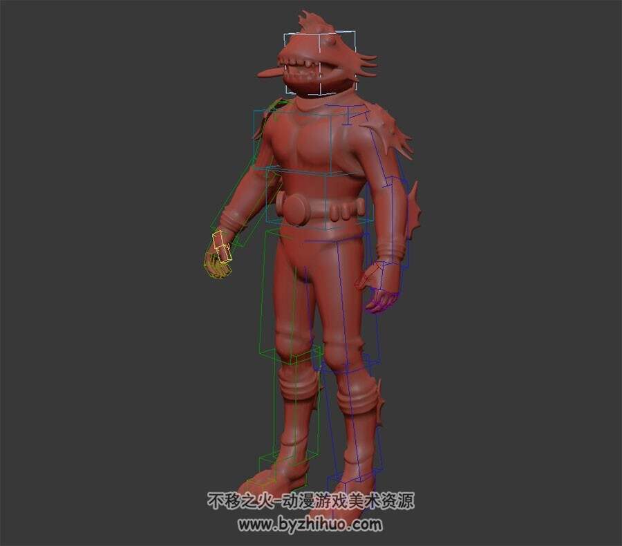 鱼脸人怪士兵 3dMax模型带绑定 百度云下载
