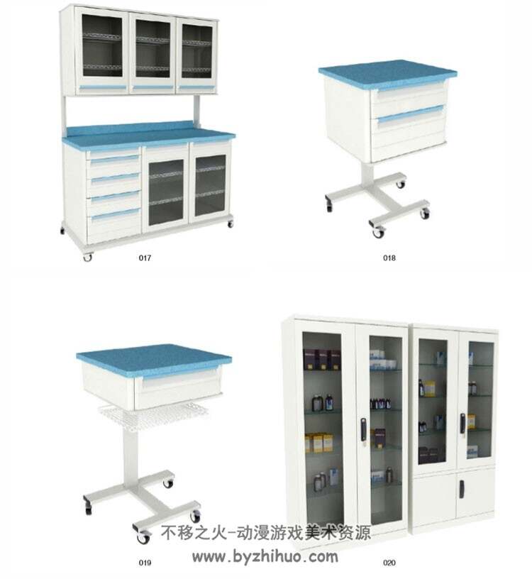 医院道具系列3D模型 医用工具器械床柜等Max高精模型下载
