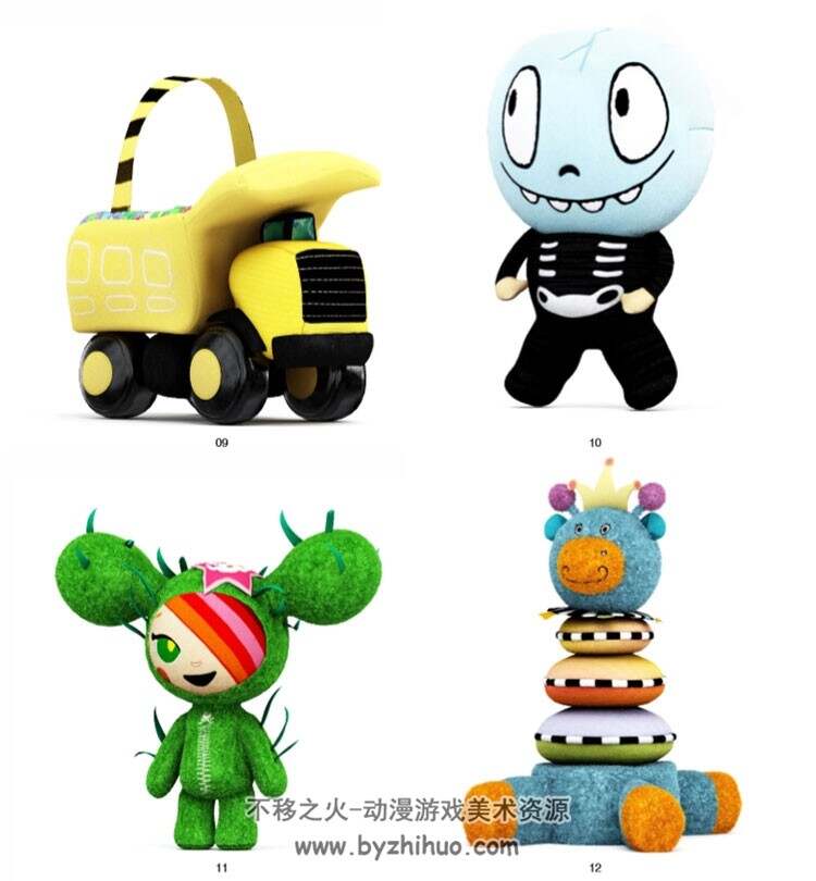 儿童乐园玩具3D模型系列 各种毛绒玩具积木儿童汽车车Max模型下载