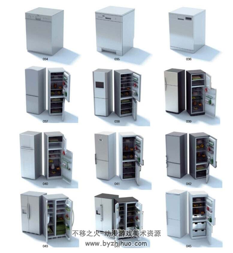 现代生活日常家具电器3DMax模型下载 冰箱洗衣机微波炉烤箱等