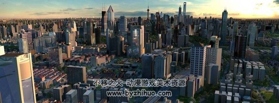 上海中心城市写实3DMax模型下载
