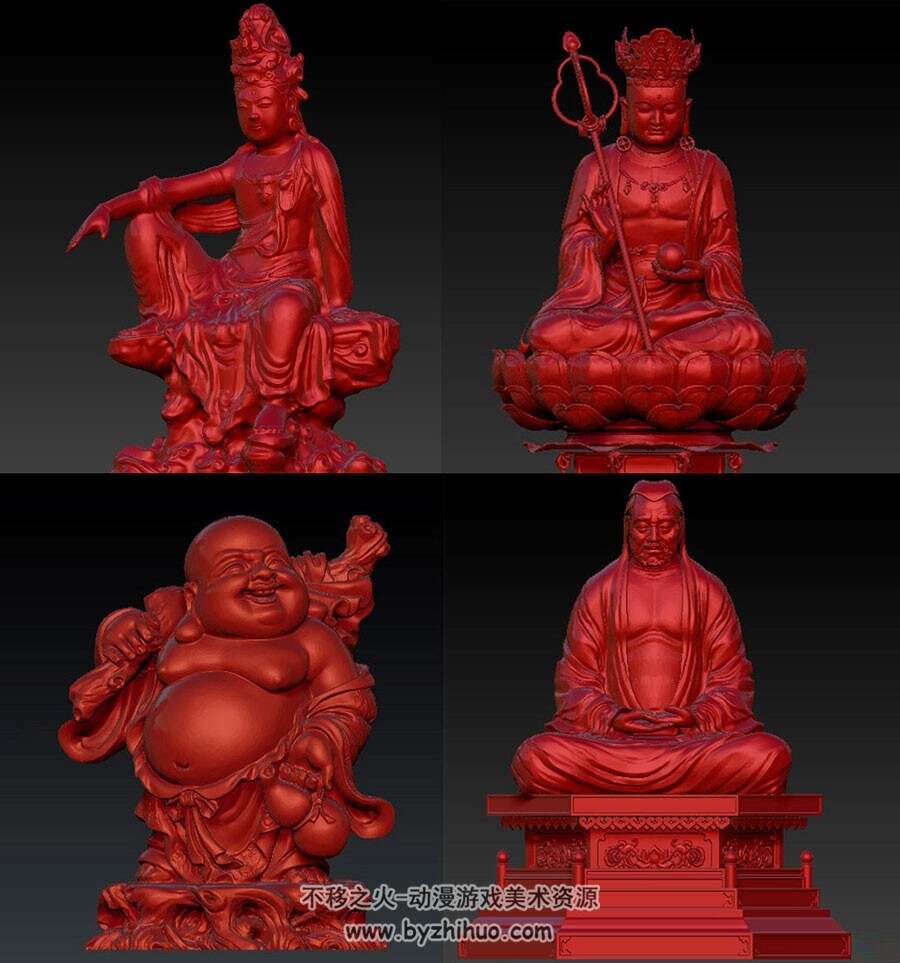 中国传统佛像花雕3D模型合辑 佛菩萨罗汉格式Max下载