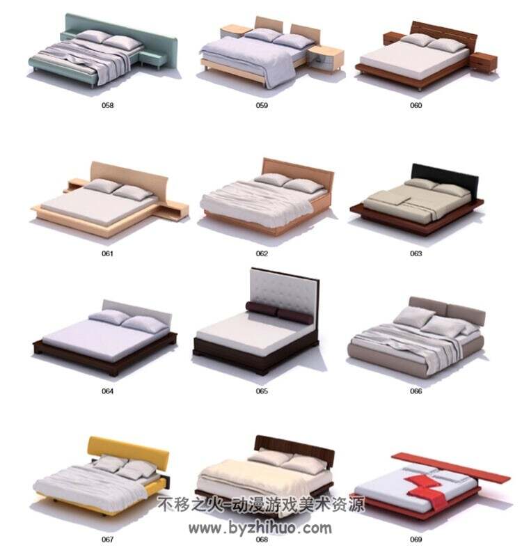 床系列3DMAX模型下载 中西风格双人床圆床高低床