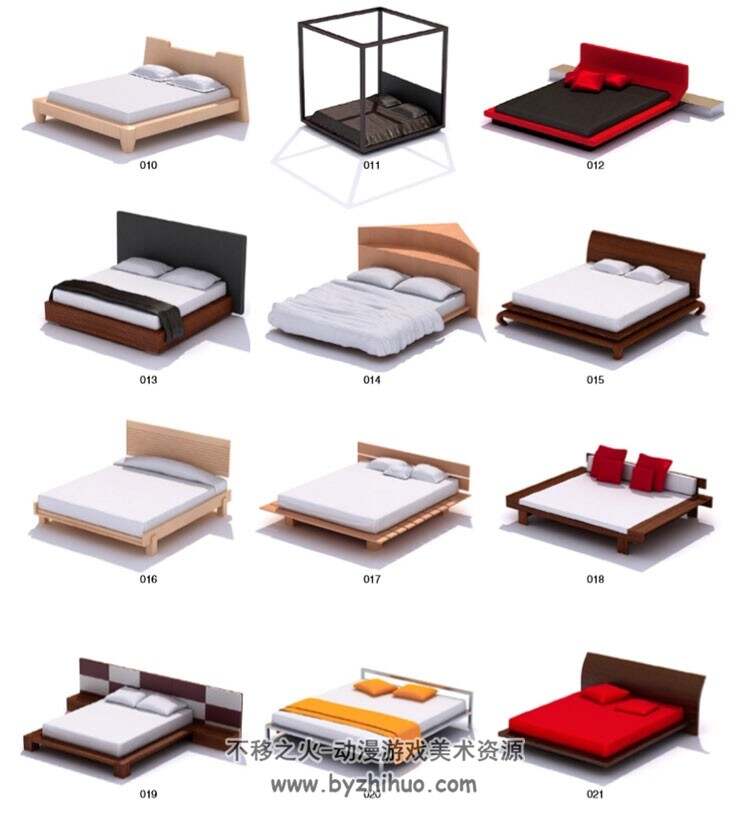 床系列3DMAX模型下载 中西风格双人床圆床高低床