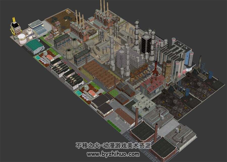 现代城市商业区住宅别墅区工业工厂区3DMax模型下载