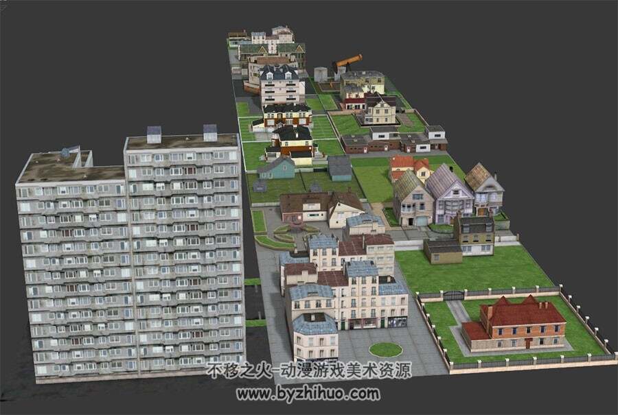 现代城市商业区住宅别墅区工业工厂区3DMax模型下载