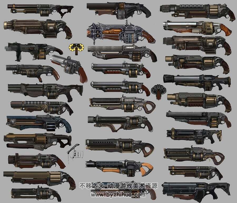 游戏武器道具原画设定散图整理 现代枪支武器科幻机械道具等图片下载 2090P
