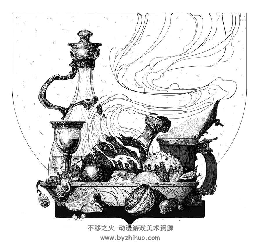 埋下一座城关掉所有灯 Buried City 一组讲述黑与白插画原画作品图片赏析 55P