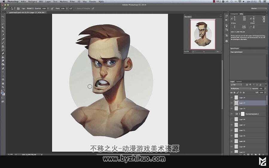 欧美卡通男肖像  完整设计绘制过程视频教程 附笔刷和PSD文件