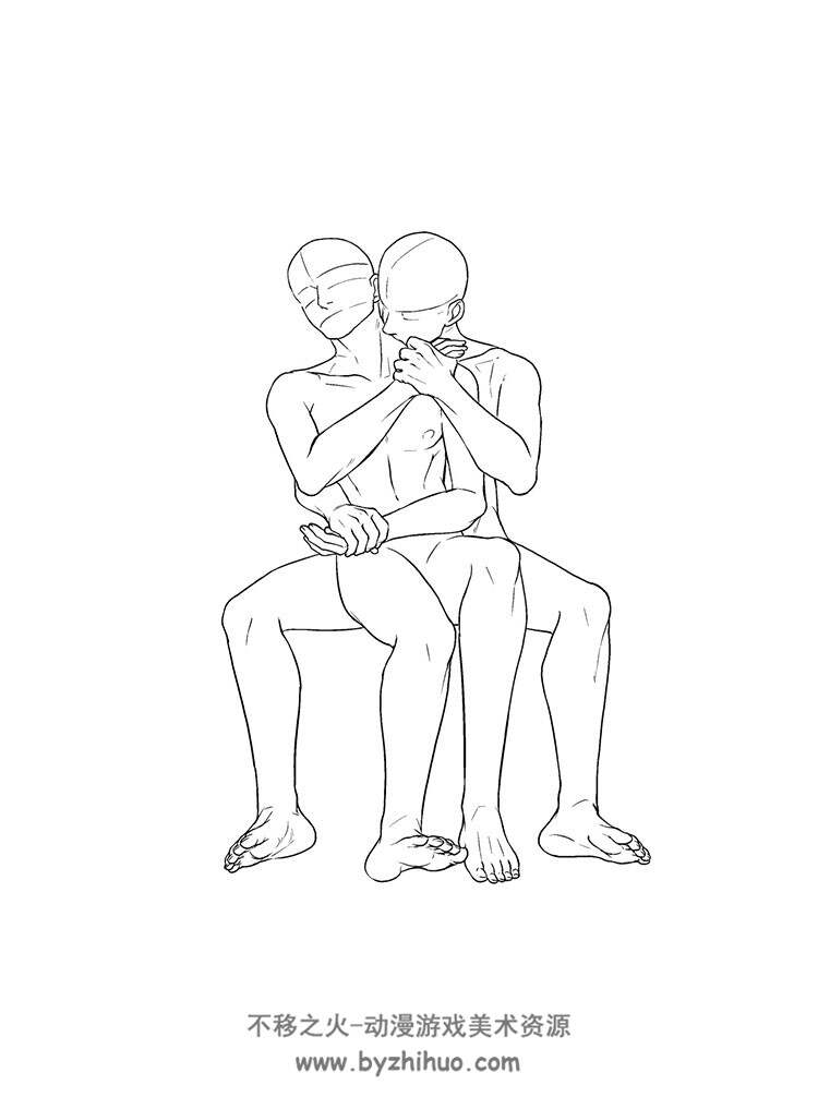 绘画肢体动作透视线稿素材分享 主题关于Gay拥抱亲吻等动作参考下载 1390P