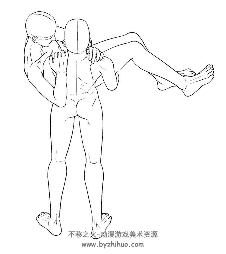 绘画肢体动作透视线稿素材分享 主题关于Gay拥抱亲吻等动作参考下载 1390P