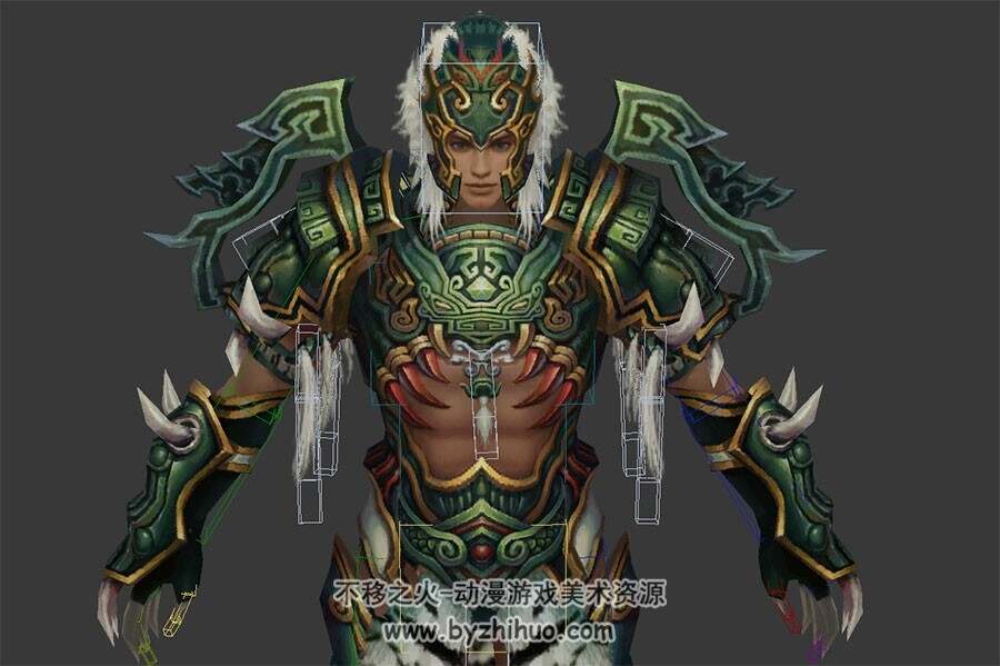 中式仙侠风游戏角色3D模型下载 诛仙盔甲男子 格式Max 带绑定
