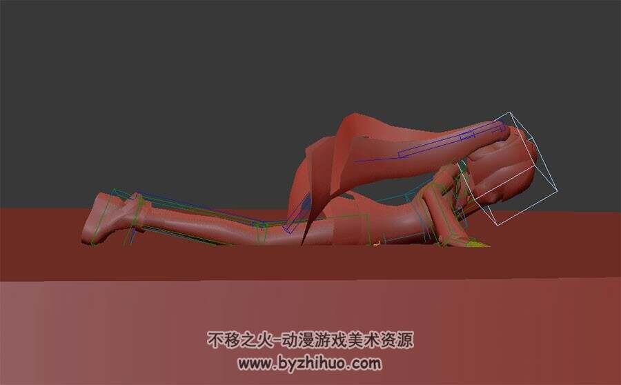 双马尾少女摔倒动作 带绑定 3DMax模型下载