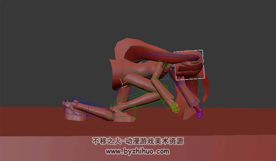 双马尾少女摔倒动作 带绑定 3DMax模型下载