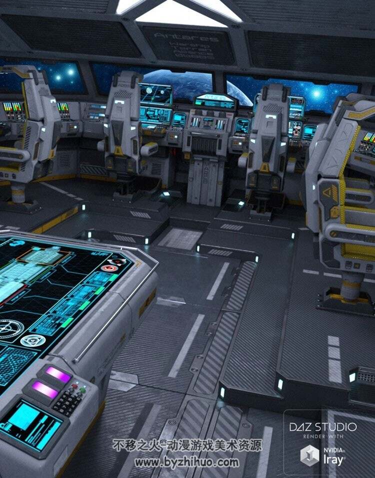 游戏次时代科幻场景3D模型 现代科幻战舰驾驶舱内部Max FBX格式下载