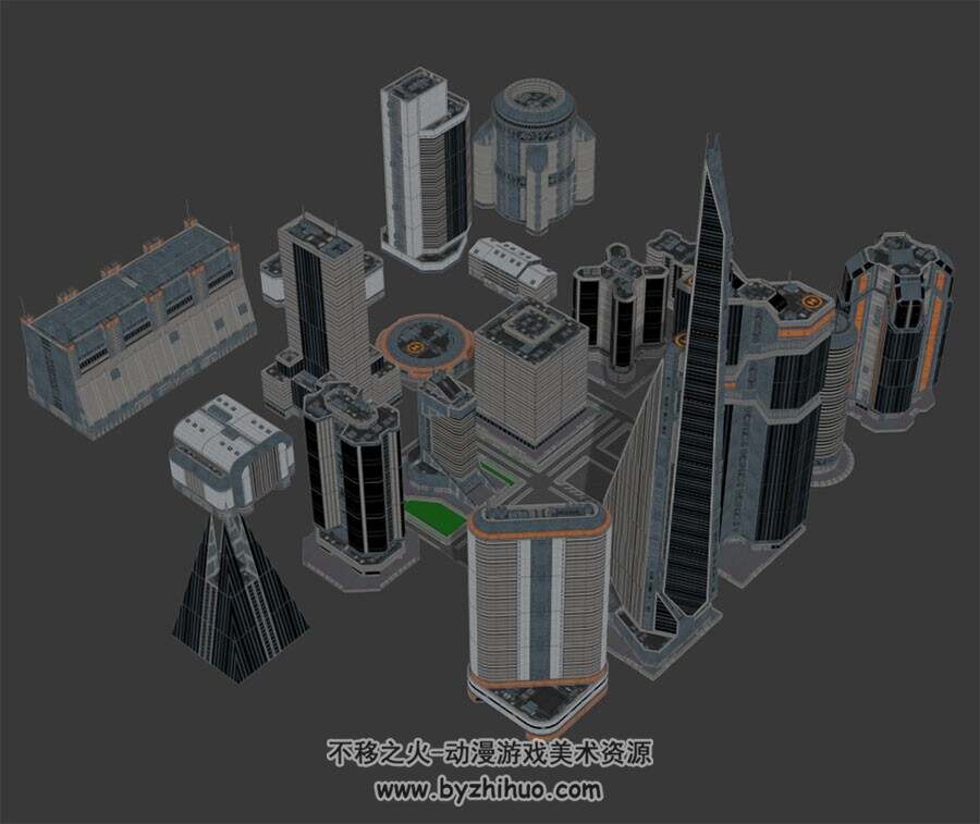 4组现代感极强的场景3D建筑模型 摩天大厦科研基地应有尽有 3种格式下载