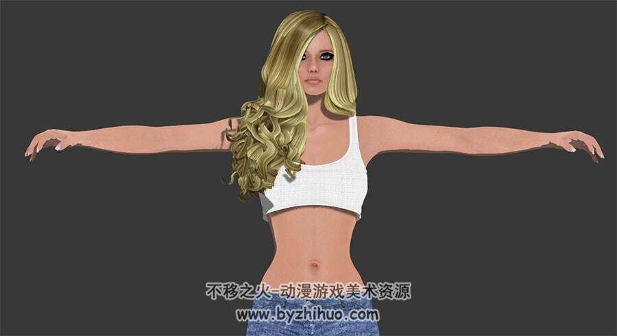 欧美时髦金发女郎3DMax高精模型下载 四边面