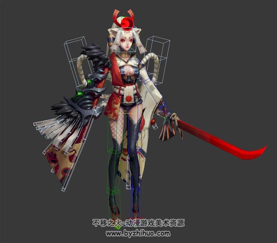妖刀姬3dMax模型分享下载 带绑定四边面