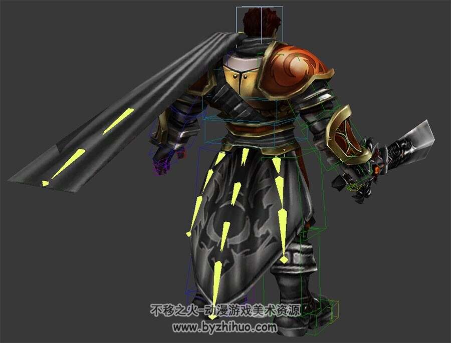 武侠男披风铠甲带剑战士骑士3DMax模型下载 带绑定